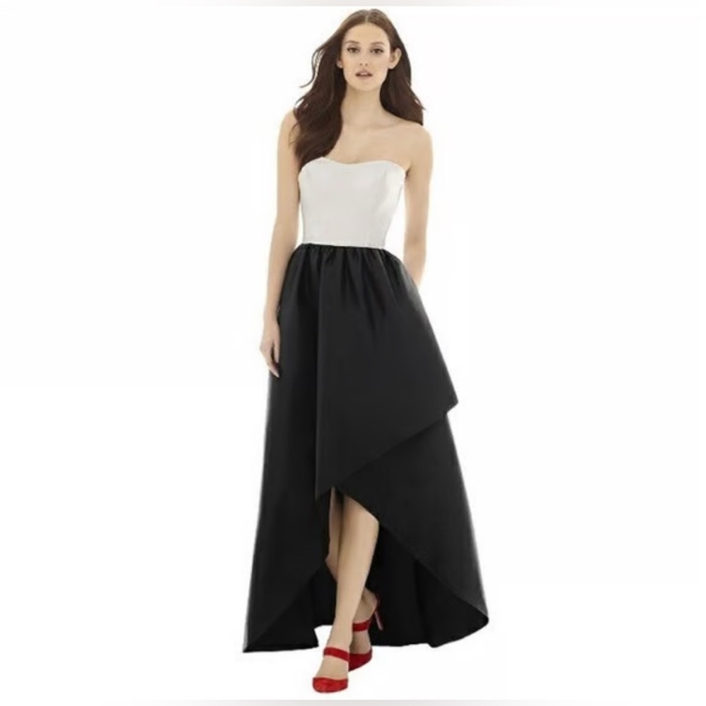 Alfred Sung Ebony High Low Ivory and Black Dress Size 2